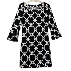 White House Black Market midi dress womens‎ medium blackwhite shift Bell Sleeves